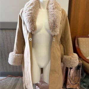 Women's Luxury Tan Faux Fur Trim Coat
